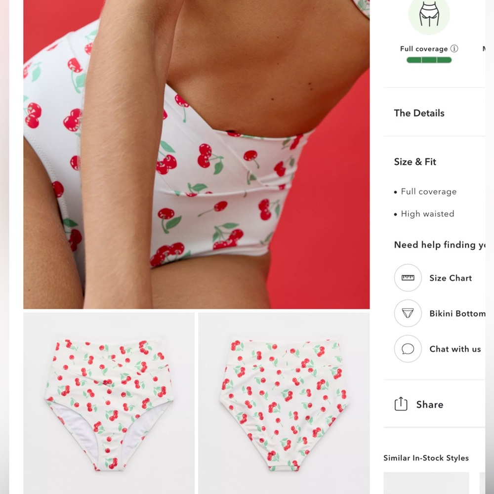 NWOT Aerie Cherry Print High-Rise Swim Bottom